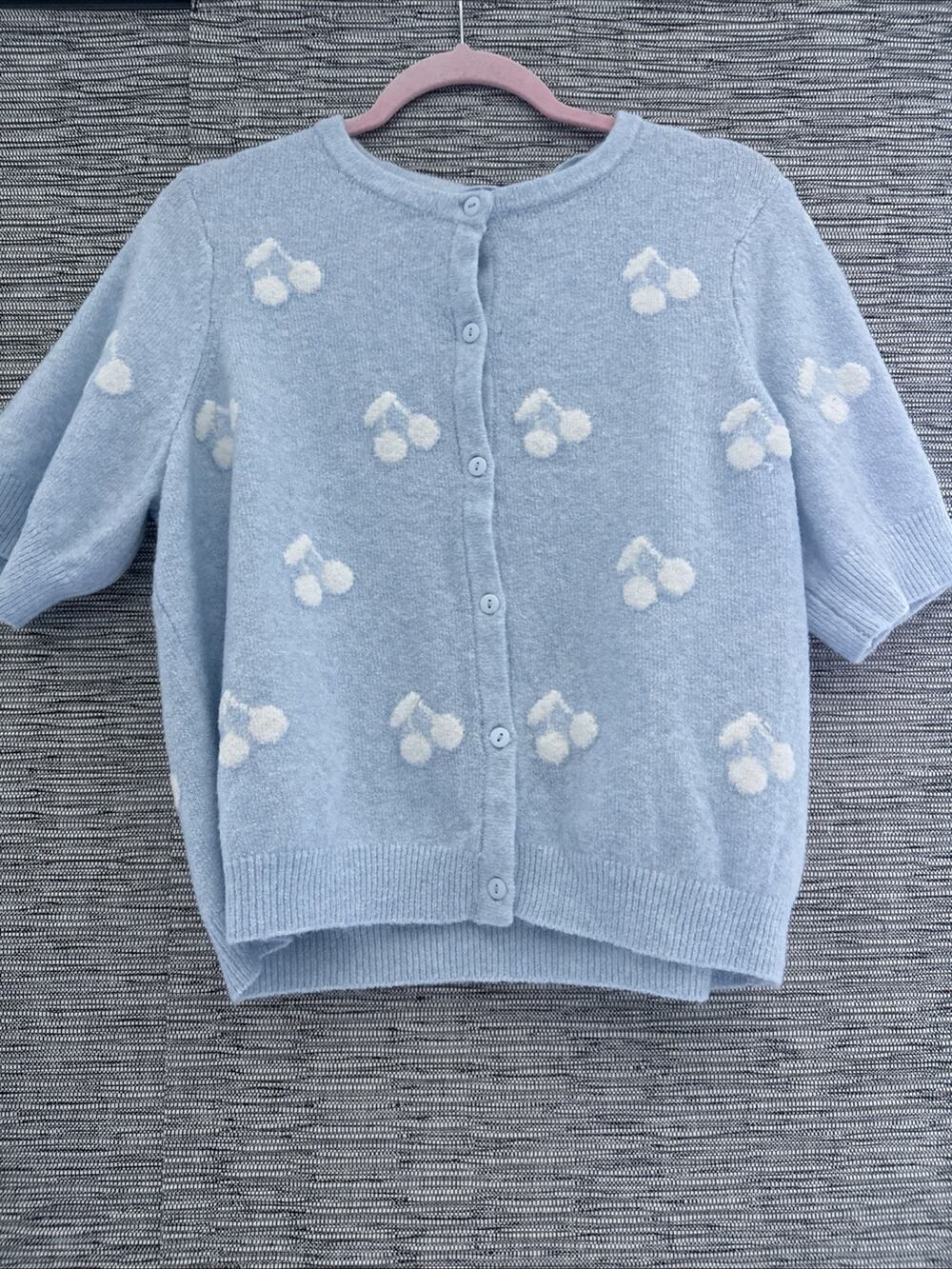 Vero Moda Intarsia 2/4 Cherry Cardigan, Light Blue, XL